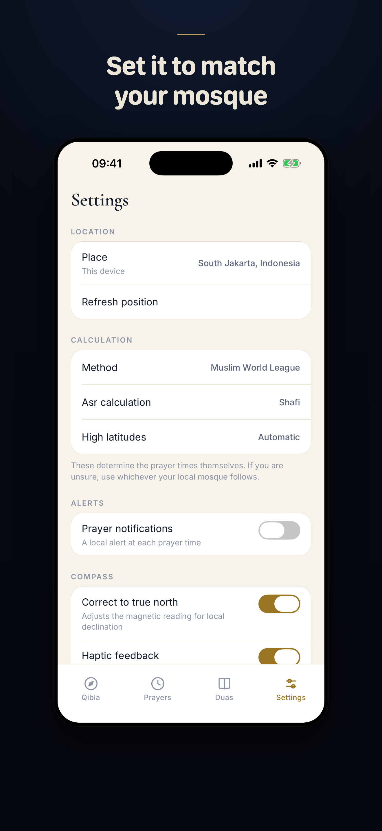 Mihrab calculation settings